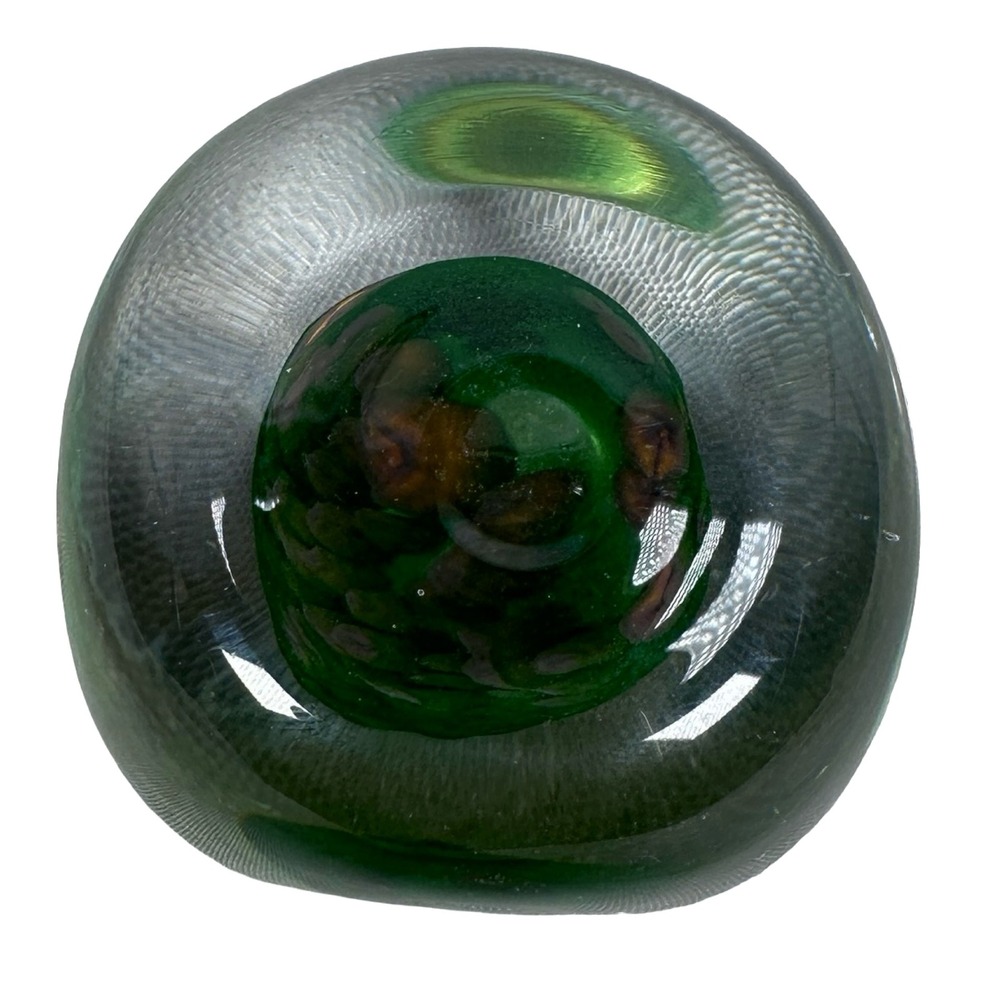 Artisan Signed Green Amber Art Glass Paperweight‎ Sphere 2004 Signed Orb - Picture 5 of 11